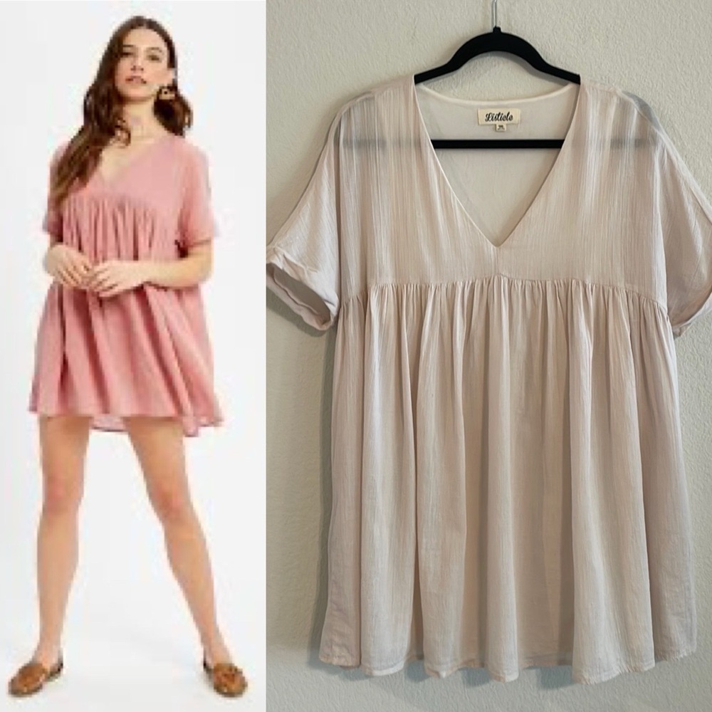 Listicle Women’s Babydoll Dress Medium Pink 100% Cotton Cottagecore Milkmaid